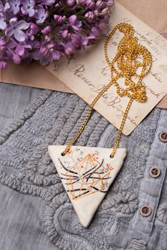 Flowers and Geometry Pendant - OOAK Necklace - FREE SHIPPING