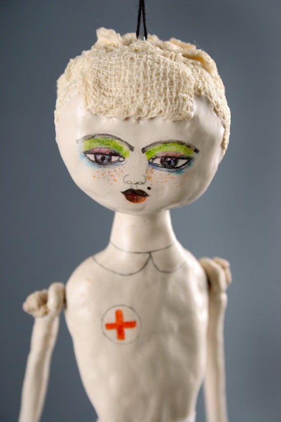 SALE : Mixed Media Clay Hanging Art Doll - Sister Hanna