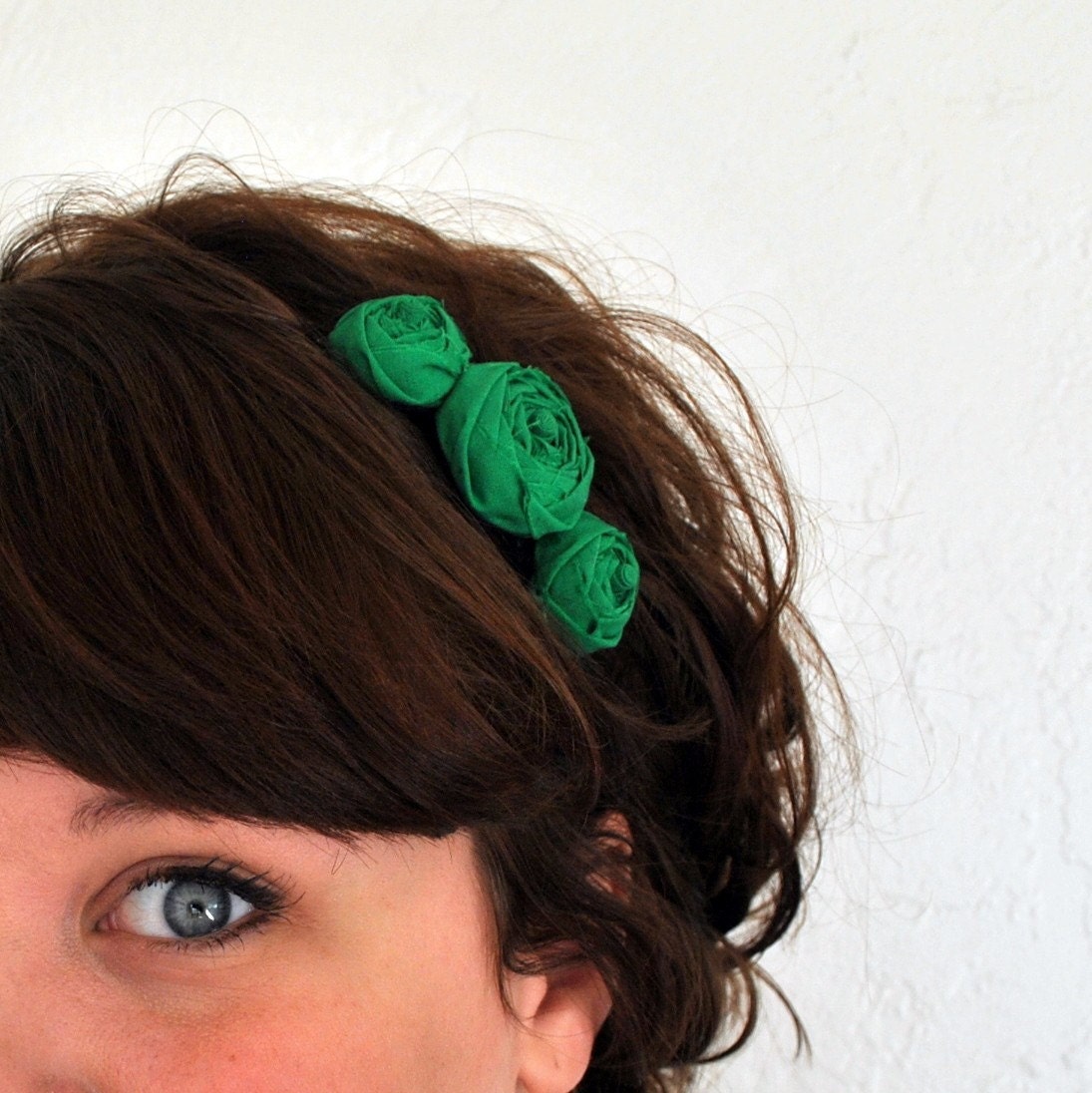 Kelly Green Rosette Flower Headband - Green Floral Statement Headpiece - FoldingChairDesigns