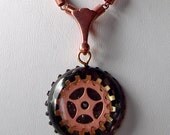 On Sale - Steampunk Necklace Vintage Gears FROZEN TIME Ice Resin Gem Focal Brass Copper N0213 by Robin Delargy LooLoo's Box