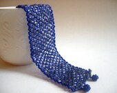 Glitter Dark Purple Blue Retro Beaded Wrist Cuff Bracelet , Handmade needle work, Gift for her for mom under 50,Free Shipping Etsy
