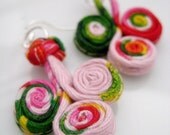 SALE Earrings, cotton fabric, Monet, impressionism, green, red, pink yellow, Handmade Jewelry by BoutiquePeony on Etsy