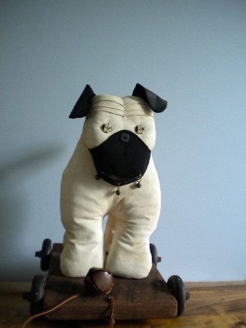 DOG Pull Toy - PUG Puppy - Nursery Decor - Primitive - Folk Art - Toy Reproduction - Home Decor - JED