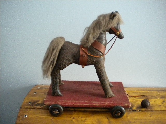 HORSE - Primitive - Toy Reproduction - Pull Toy - Brown Pony - Folk Art - Home Decor - SUNNY