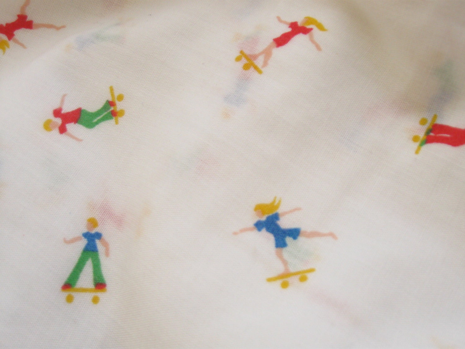 Girls on White Cotton Vintage Fabric Yardage Fabric Destash
