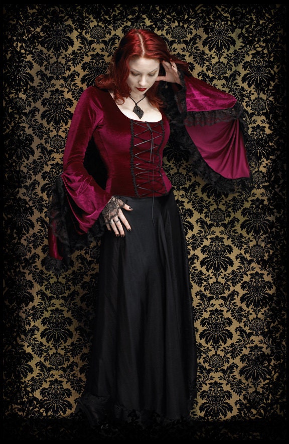Eglantier Velvet Fairy Lace Up Top / Shirt - Custom Elegant Gothic Clothing and Dark Romantic Couture