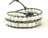 Gemstone Healing Bracelet White Howlite on Gray Intention Double Wrap