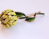 Yellow and Green Flower Brooch with Stem and Leaf Brooch Pin