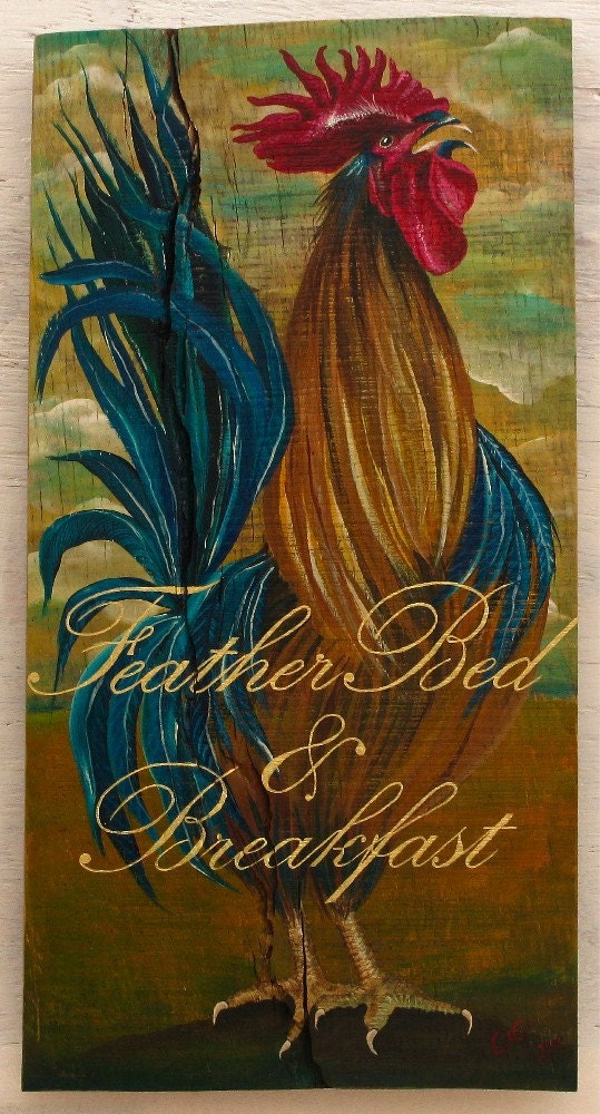 Rooster original acrylic  painting on reclaimed rustic solid wood board