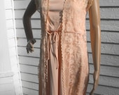 Vintage 70s Dress Peach Lace Hippie Boho Summer Spring S XS