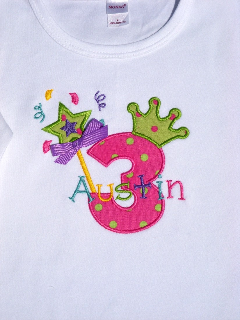 Girls' Birthday Crown and Princess Wand Hot Pink and Lime Frilly Edge Short Sleeve Shirt