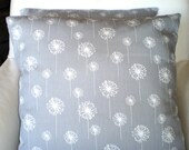 Pillows Decorative Pillows Accent Pillows Throw Pillow Cushion Covers Gray White Dandelion BOTH SIDES - Pair of Two 18 x 18