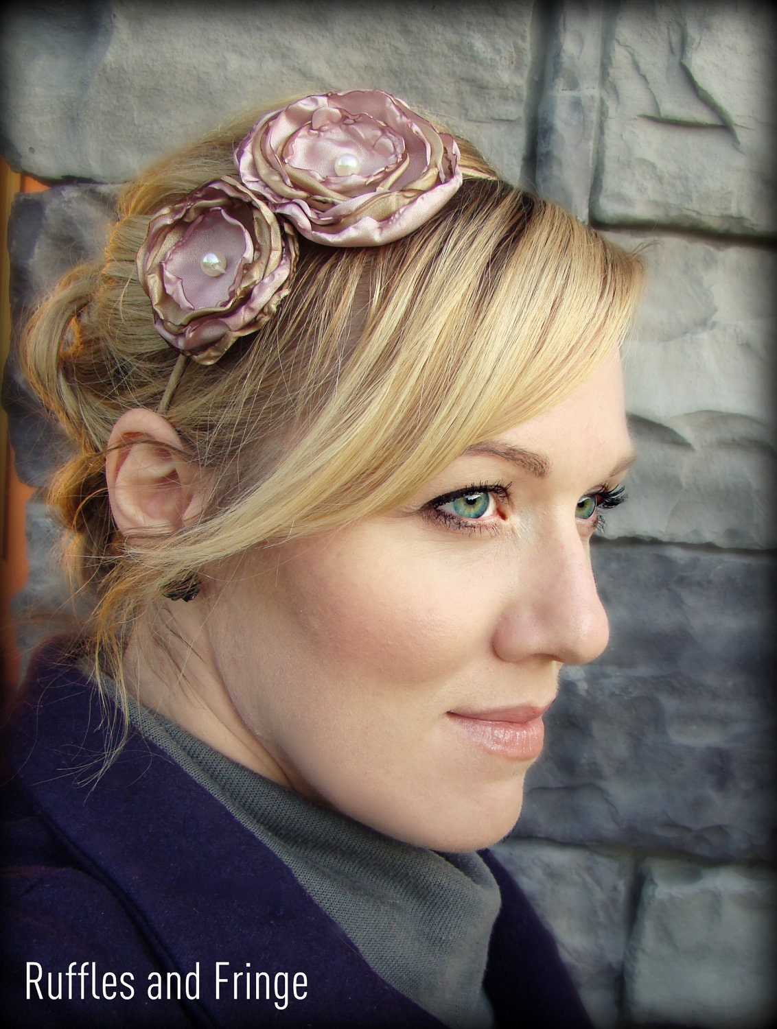 Dusty Rose and Gold Double Flower Headband