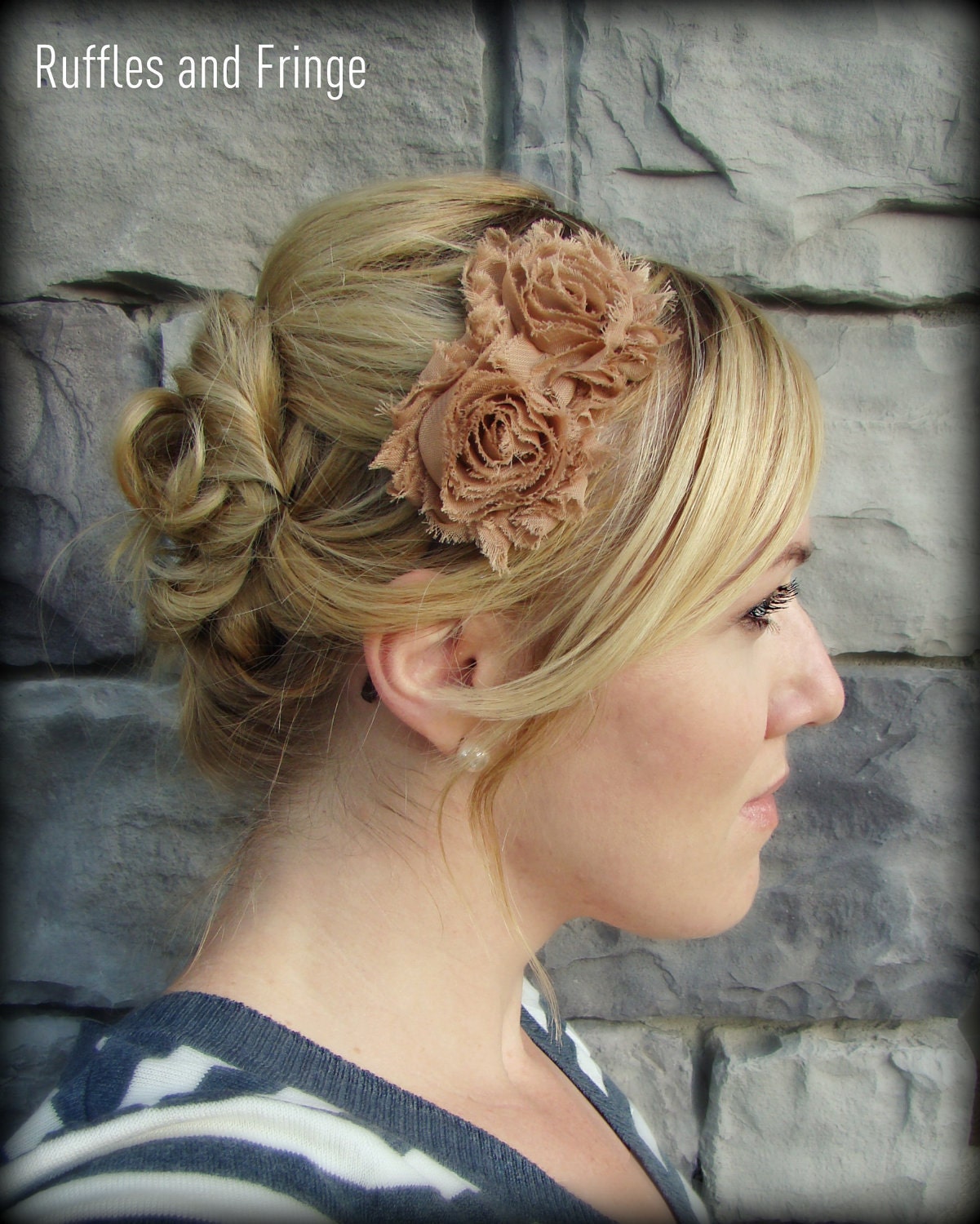 Adult Headband in Butterscotch, Shabby Chic Flower for Girls and Women