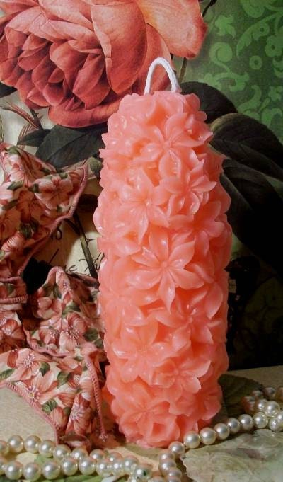 Beeswax Pink Hyacinth Flower Pillar Candle