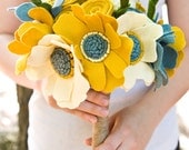 Custom Wedding Wildflower Felt Bouquet - Alternative Wedding Flowers - Teal and Yellow -