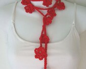 Crochet  Lariat in Red Flowers