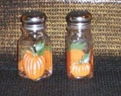 Pumpkin Salt and Pepper Shakers Hand-Painted Glass Fall Halloween Autumn Salt & Pepper Shakers by Lisa Hayward