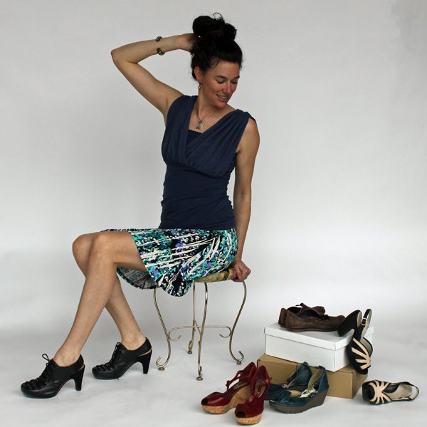 Blue, Navy, and Turquoise Print A-line Skirt, Soirée Skirt,