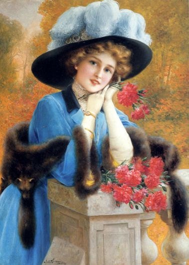 Lady in Blue with Carnations Digital Art Downloadable Printable Image