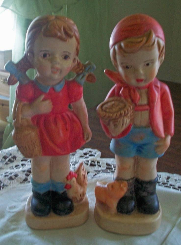 Girl and Boy Reproduction Hummel 8 inch Ceramic Figurines