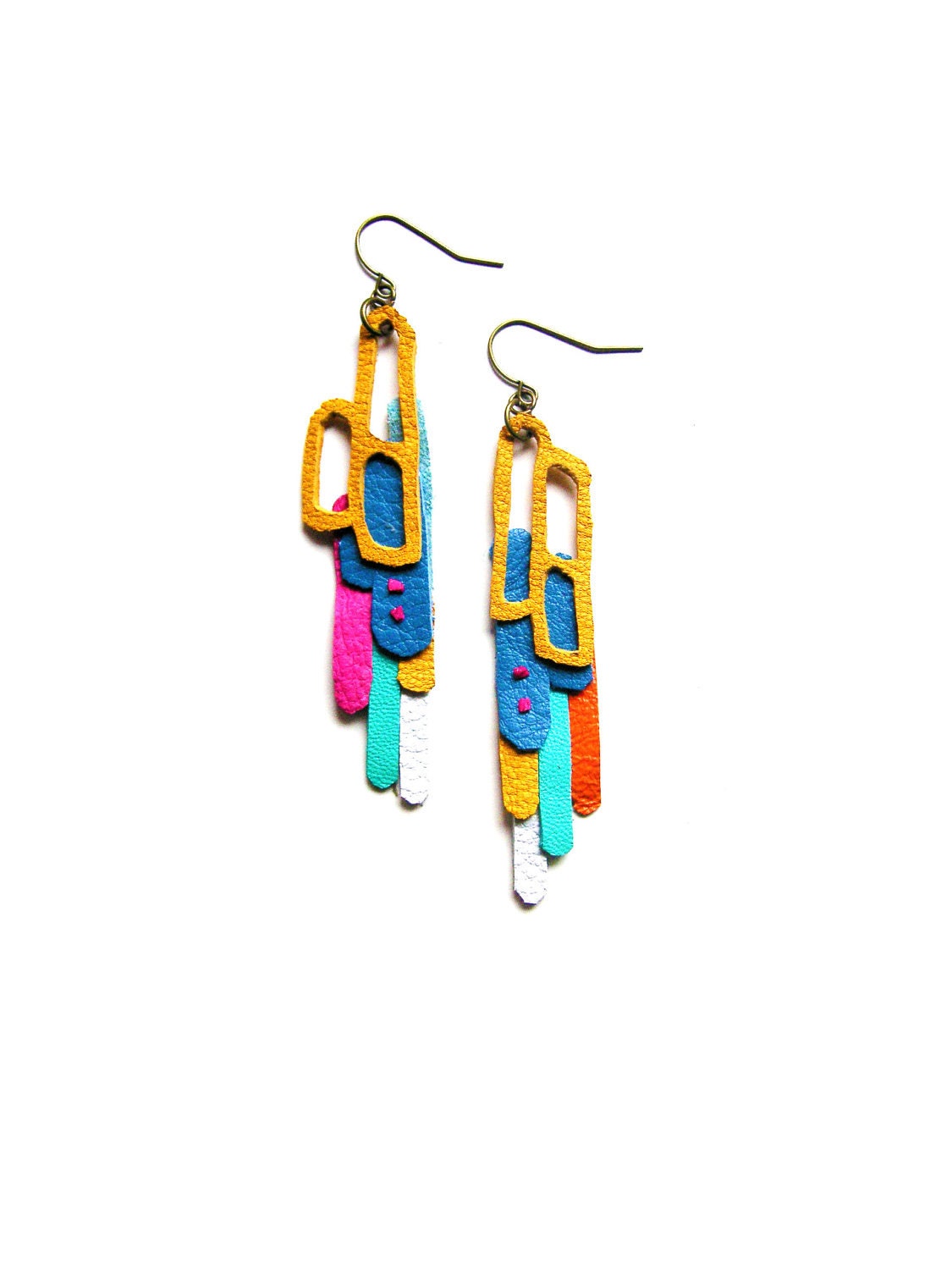 Leather Earrings Geometric Color Pop Art
