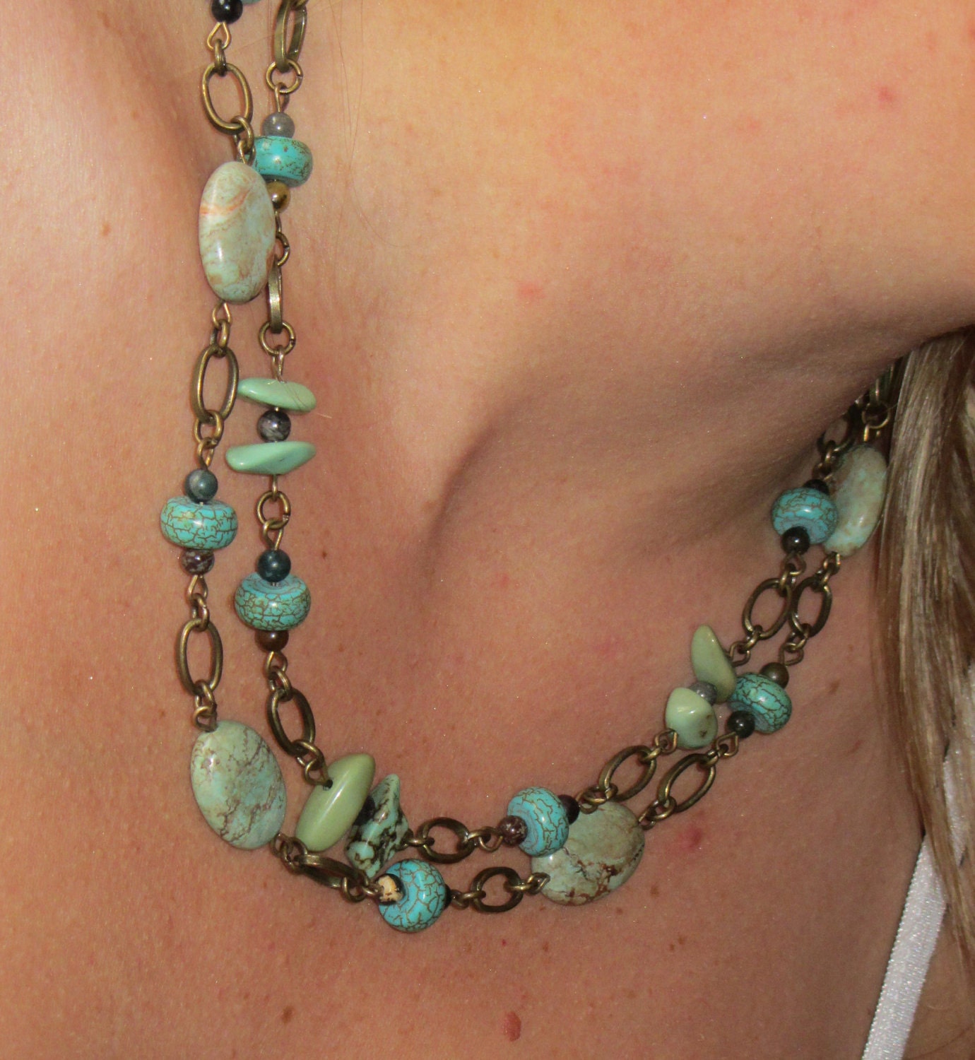 RESERVED for Megan - Black FriDAy SaLE - Turquoise, magnesite, and jasper 2 strand necklace