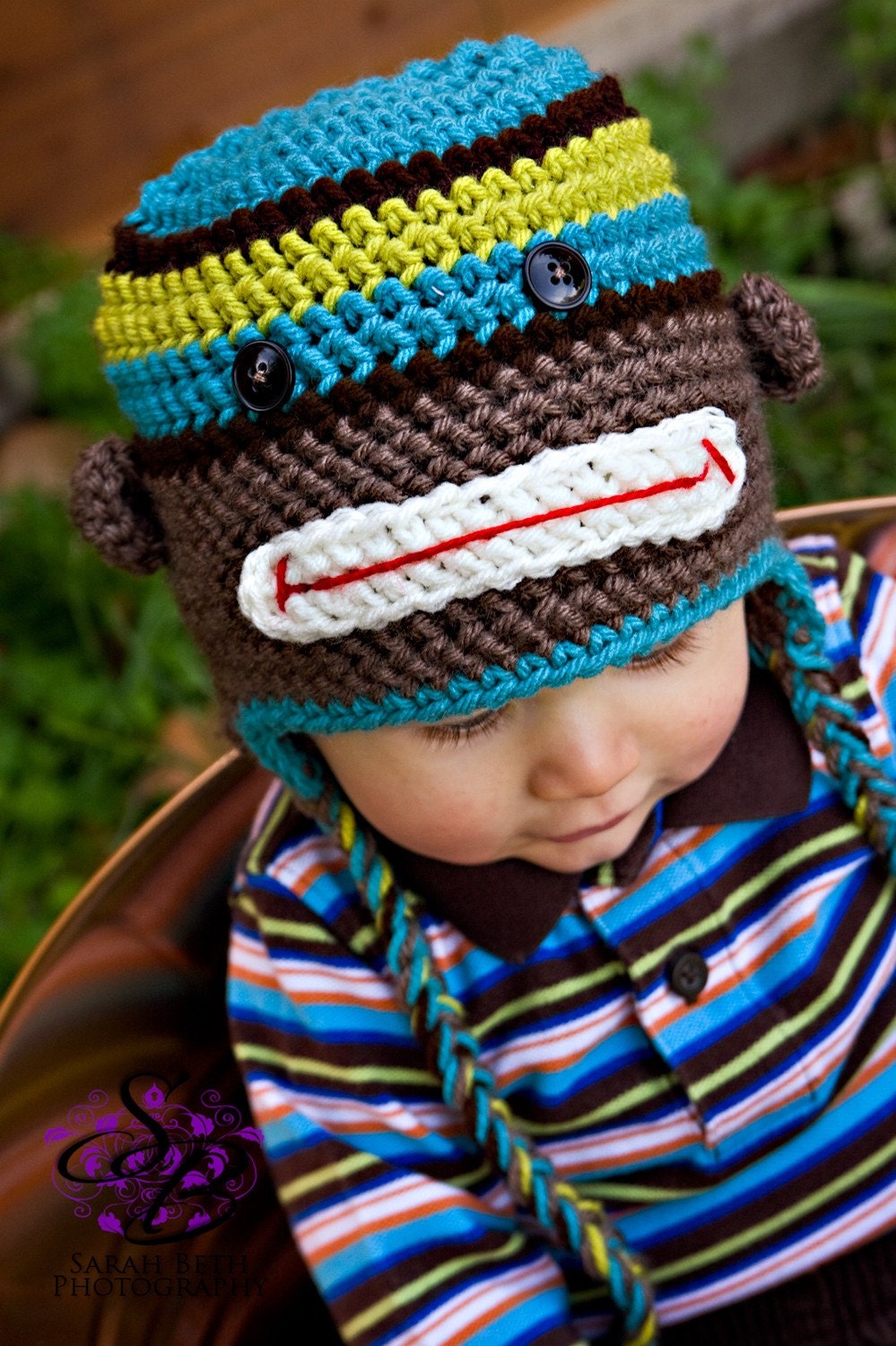 Little Boy Turquoise Monkey Hat - Great Photography Prop - Available in 6 Sizes
