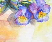 Pansies Shadows Fine Art Home Decor  watercolor giclee 8x10