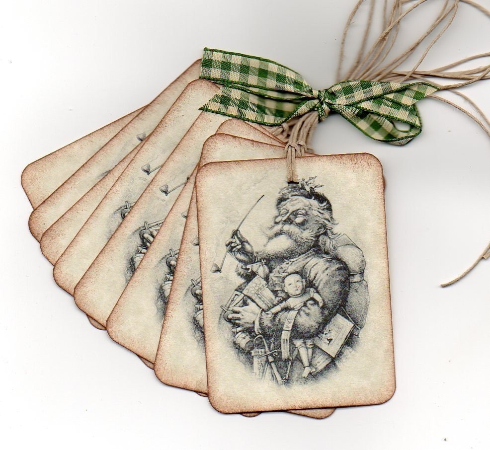 Christmas Gift Tags Vintage Old World Santa Christmas Tags - Oversized Set of 8
