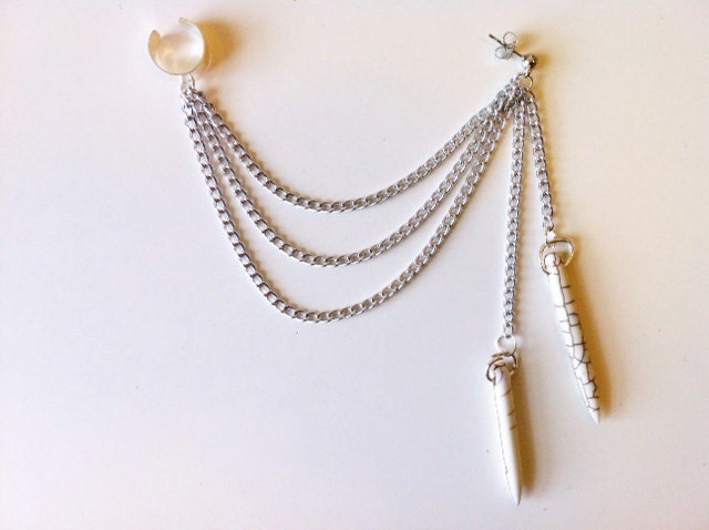 White Howlite Spear Chain Ear Cuff