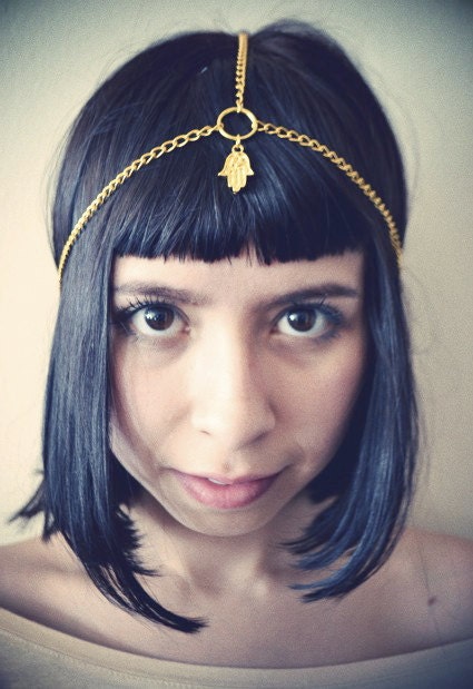 Gold Hamsa Head Chain Piece