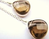 Smoky Topaz Gem Silver Lariat Necklace 36 inches