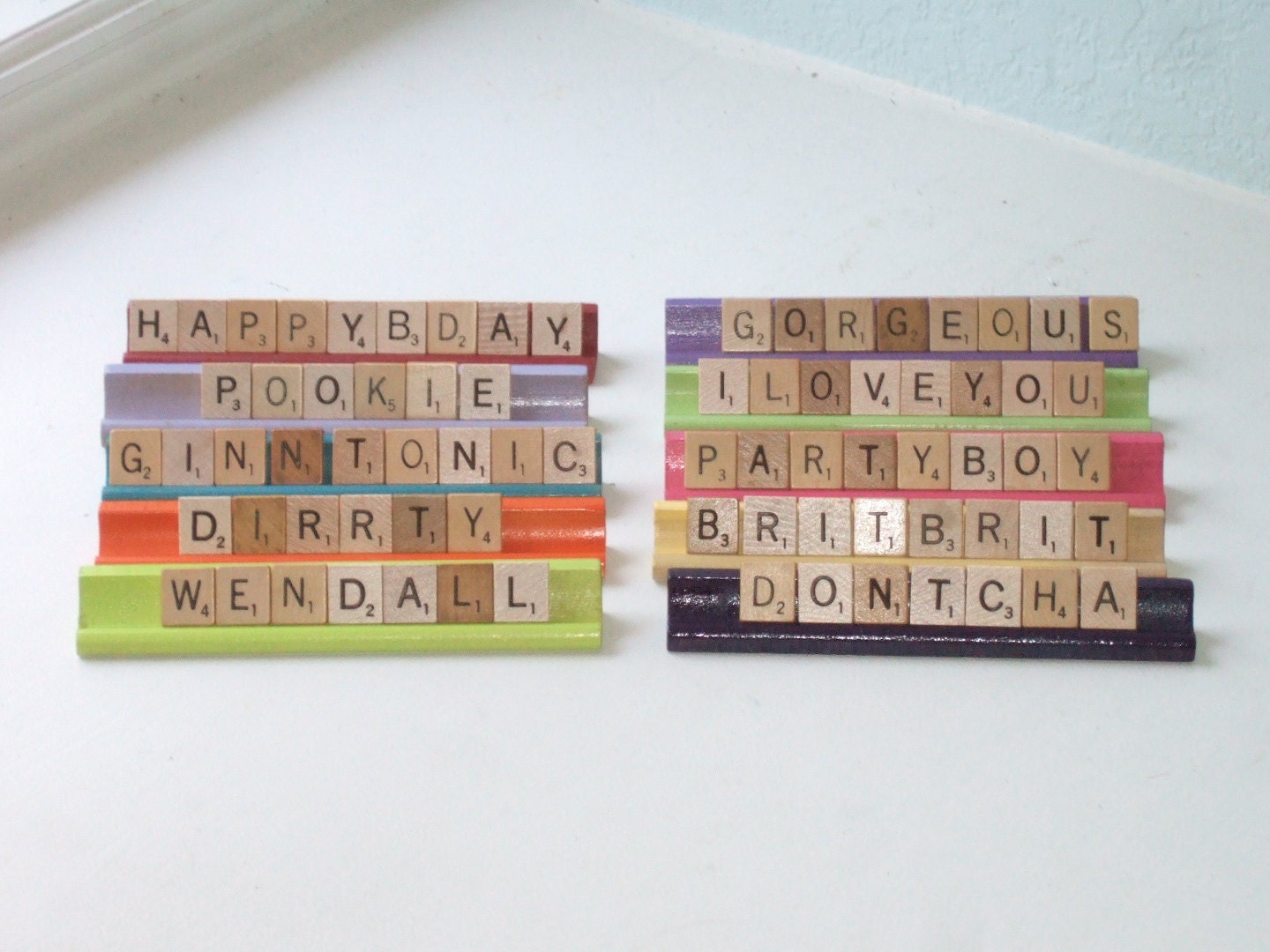Personalized Scrabble Tile Name Plate in Painted Holder