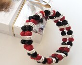 Sale 10% Off Red Black Faceted Crystal With Rhinestone Spacers Elastic Bracelet Mothers day Prom Gift