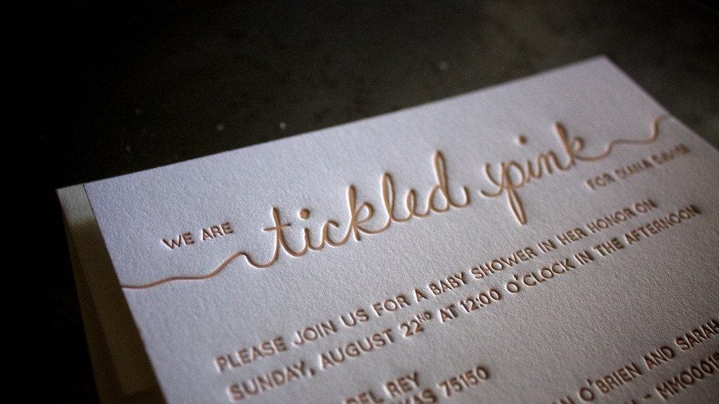 Letterpress Tickled Pink Baby Shower Invitations