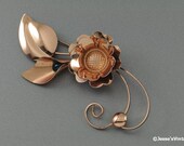 Truart Sterling Brooch Pin Retro Floral w Vermeil Finish