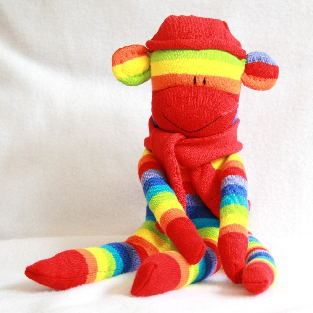 Sock Monkey Kit - Red Rainbow Stripes, Craft Kit, Stuffed Animal, Teens