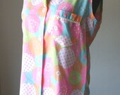 SALE Neon Vintage 60's Sleeveless Shirt, Polka Dots, Bright Pink, Mint Green, Orange and Aqua Blue, Women's Size Medium