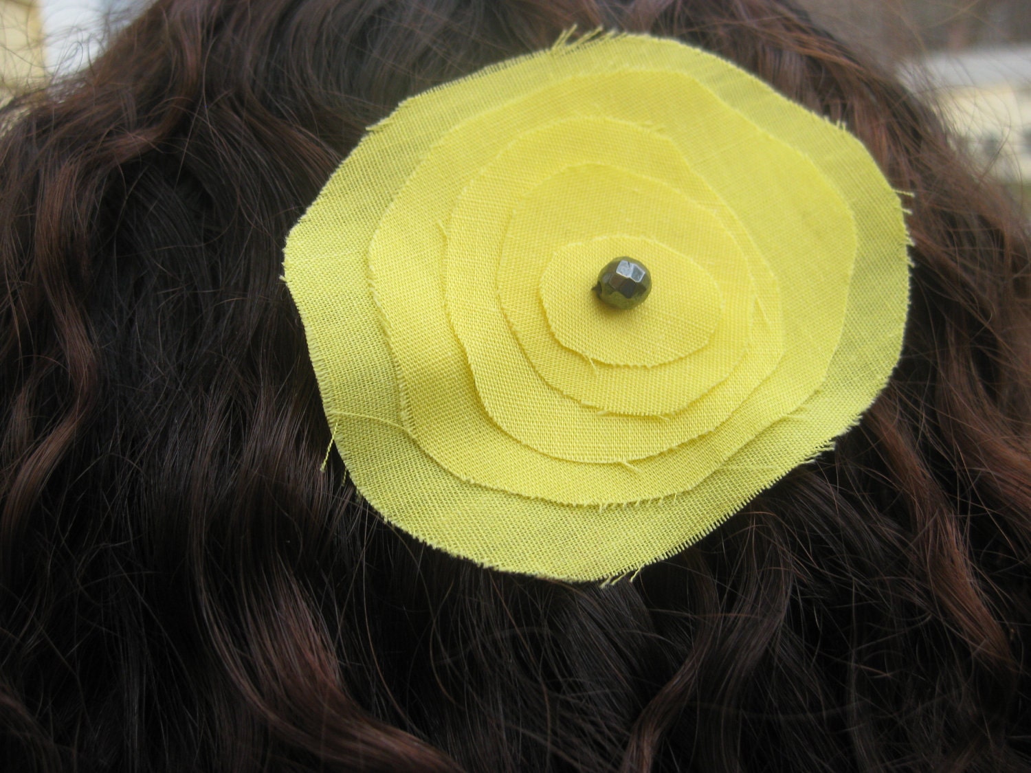 lemon yellow "" frayed rosette clip "" FREE SHIPPING TO U.S.
