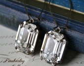 Emerald Cut Swarovski Crystal Earrings, Estate Style Earrings, Vintage Style