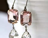 Estate Style Earrings, Blush Earrings, Vintage Tear Drop Crystal, Vintage Style