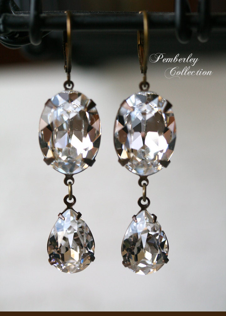 Bridal Earrings, Swarovski Crystal Earrings, Estate Style Earrings