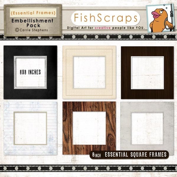 Digital Frame - Square 8 in - Commercial Clip Art - Photographer Tools, Digital Scrapbooking - Album Supplies - Woodgrain, Instant Download