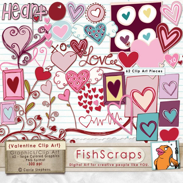 Valentine Clip Art - Doodles- Digital Graphics for Scrapbooks, Crafts, Printable - Valentines clipart Il_170x135