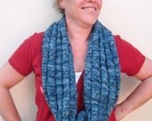 Infinity Scarf, Cowl Loop Scarf, Graphic Pattern, Circle Scarf with pin - Jeans Blue melee