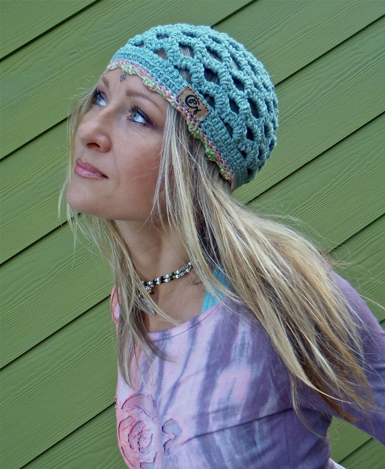 FLORIDA turquoise BEANIE for fairies pixies HIPPIE hat Bohemian charming elegant hand crochet Cotton Beanie hat womens beanie