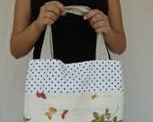 Butterfly Tote Bag- Large Cotton Tote Bag with Butterflies Black and White Polka Dots