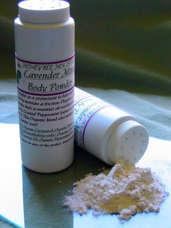 Organic Lavender Mint Body Powder - No talc used - 8 oz. bottle with twist no spill top - GMO FREE