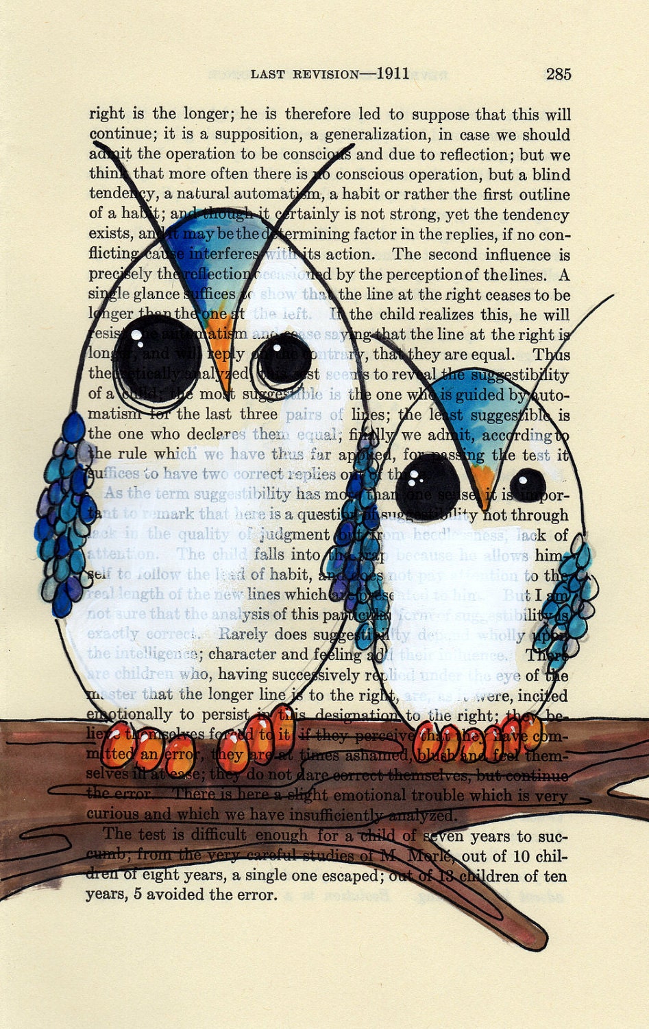Owl poster print - Big blue owl and little blue owl in 11x17 poster print -